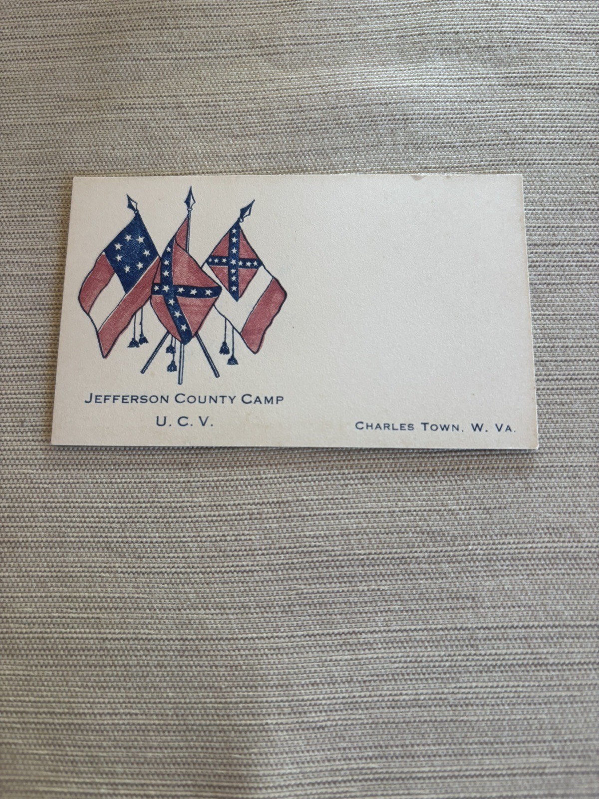 Jefferson County Camp U.C.V. Charles Town, West Virginia Calling Card Jefferson County Camp U.C.V. Charles Town, West Virginia Calling Card
