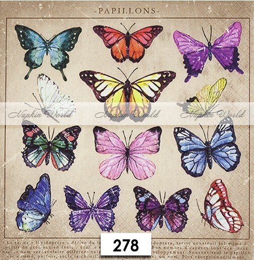 (278) TWO Paper LUNCHEON Decoupage Art Craft Napkins - COLORFUL BUTTERFLIES