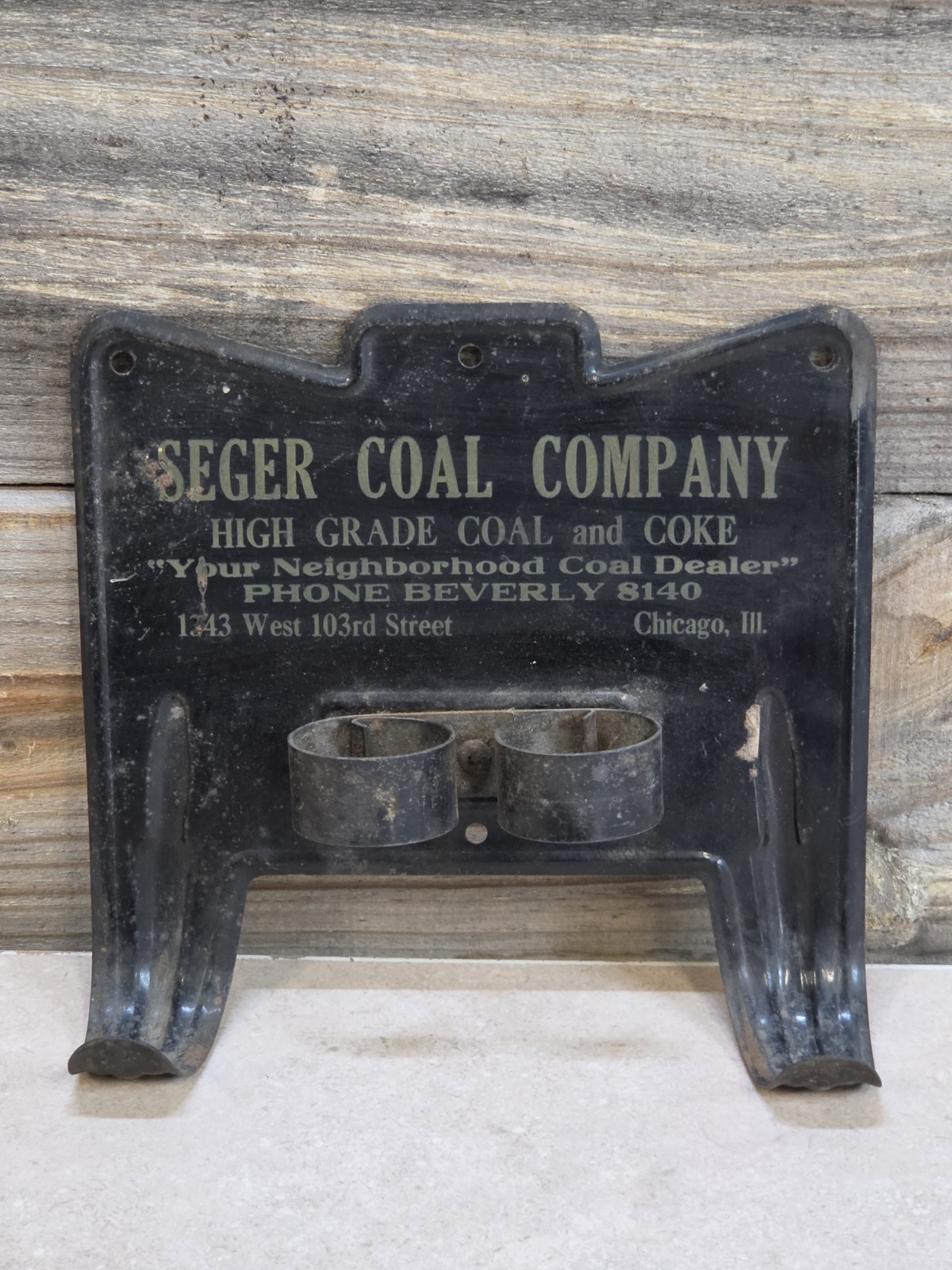 Antique 20s-30s Seger Coal & Coke Chicago Metal Advertising Broom & Brush Holder