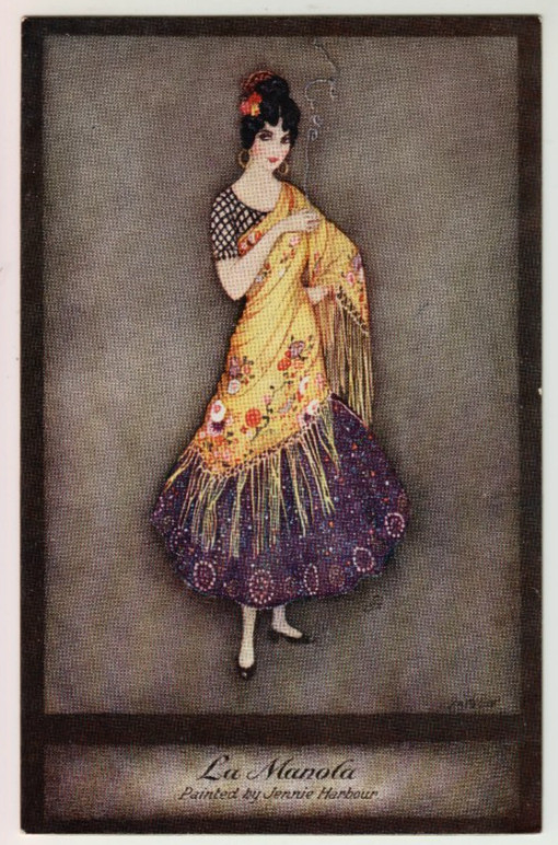 Artist Jennie Harbour Vintage Tuck`s Postcard - \'La Manola\'