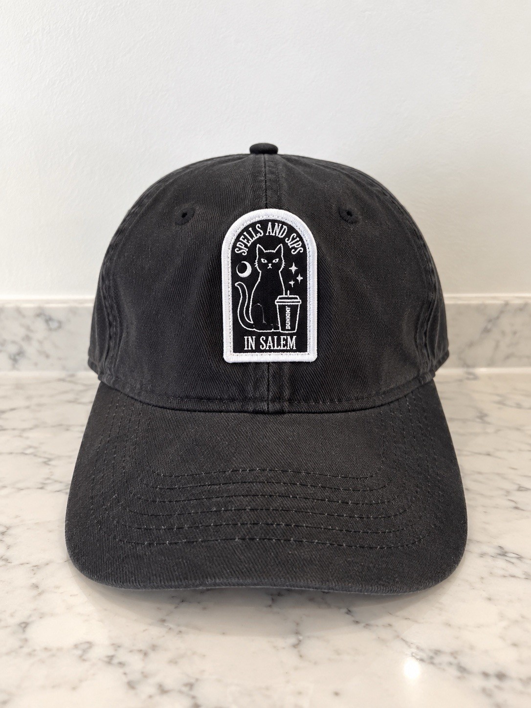 Dunkin Spells and Sips in Salem Halloween Black Cat Baseball Cap Hat NEW