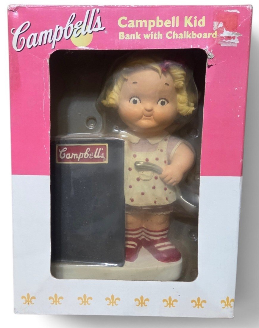 2004 Campbell\'s Soup Kids Children\'s Bank With Chalk Board Figurine girl