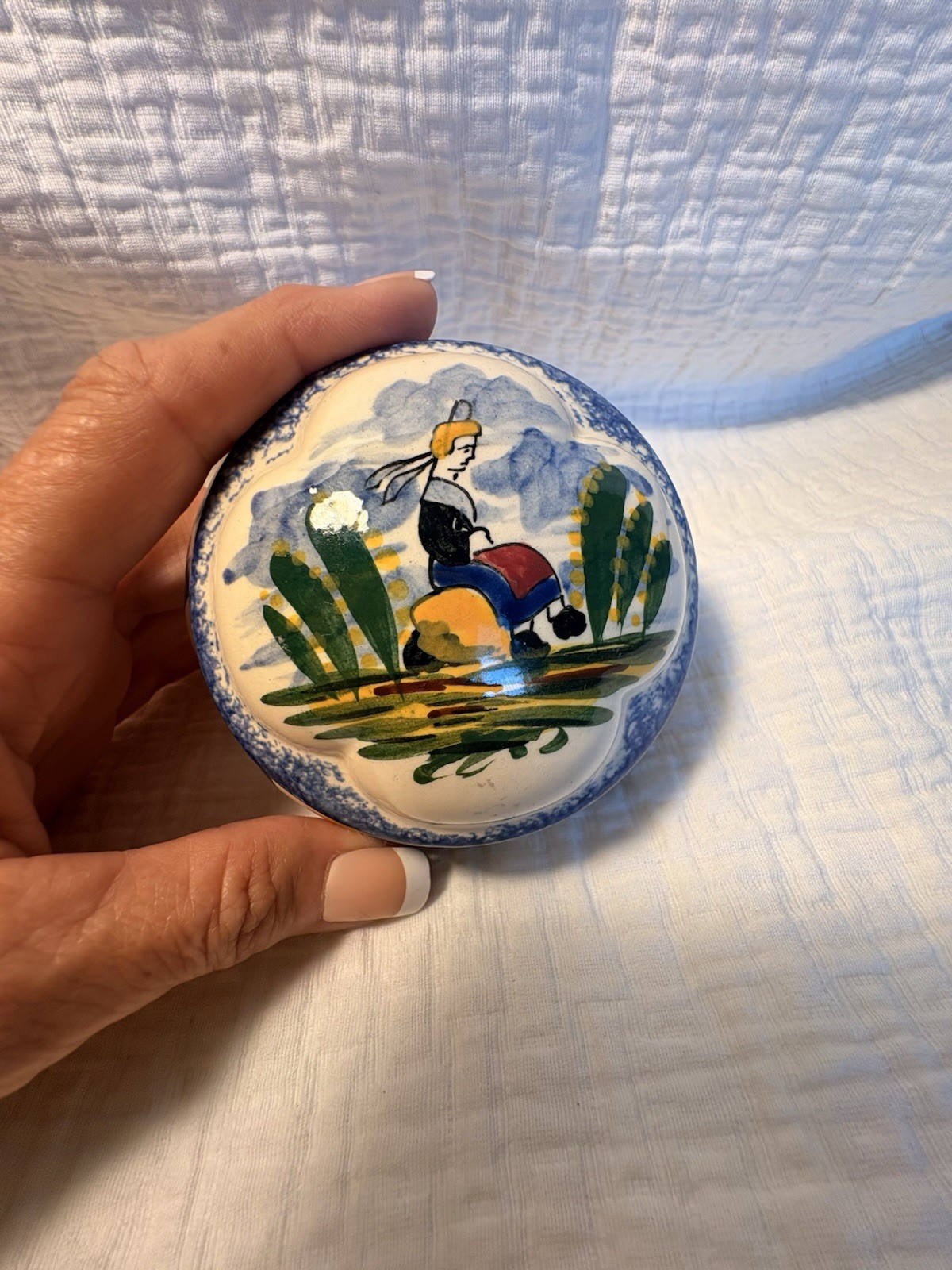Vintage Desvres Small Trinket Dish 3.5” Hand Painted France Collectible Gift C