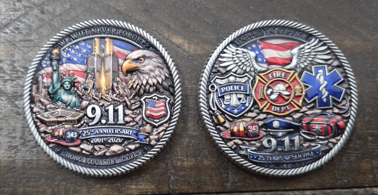 911 25th Anniversary Never Forget Heroes Challenge Coin 9/11 World Trade Centers