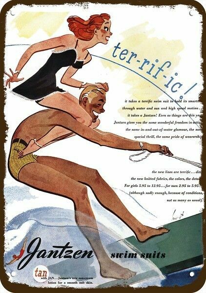 1945 JANTZEN Swim Suit Water Ski Vintage-Look-Edge DECORATIVE REPLICA METAL SIGN