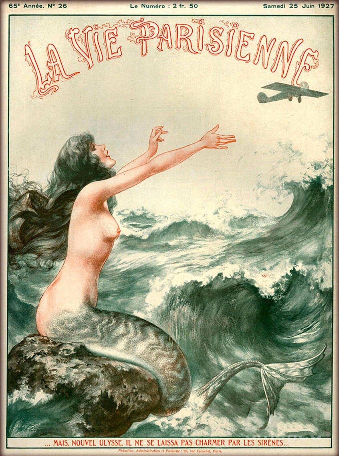 1927 La Vie Parisienne Mermaid & Airplane France Travel Ad Poster Print 11x14 1927 La Vie Parisienne Mermaid & Airplane France Travel Ad Poster Print 11x14
