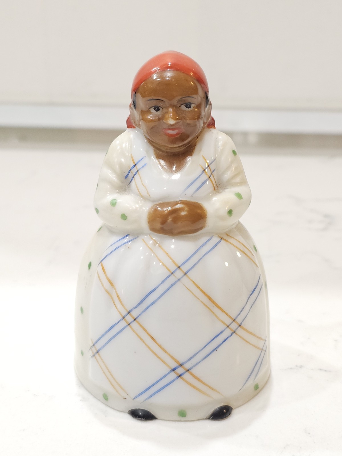 RARE MID-CENTURY 1950's MARUHON JAPAN String Holder Old Woman w Red Bonnet