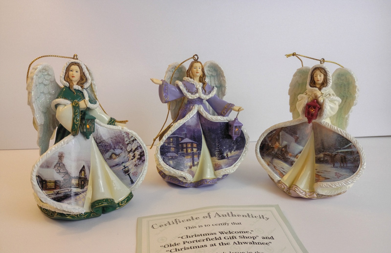 Bradford Editions  Thomas Kincade Winter Angels of Light 8th Issue COA Set of 3 