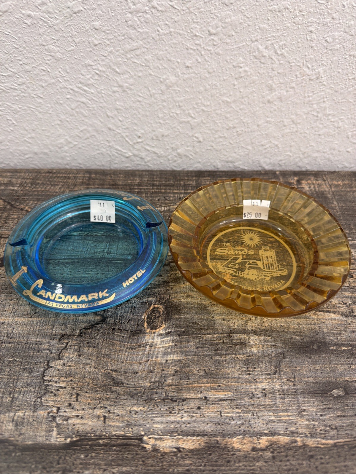Vintage Las Vegas Casino Ashtrays - Landmark & Sands (Blue/Amber)
