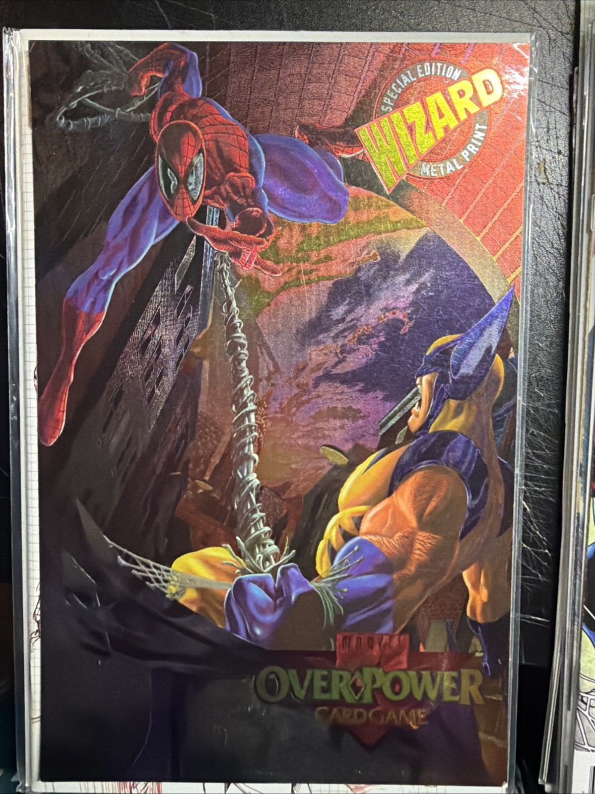 Wizard Metal Print Over Sized Card (1995, Marvel) Spider-Man & Wolverine VF