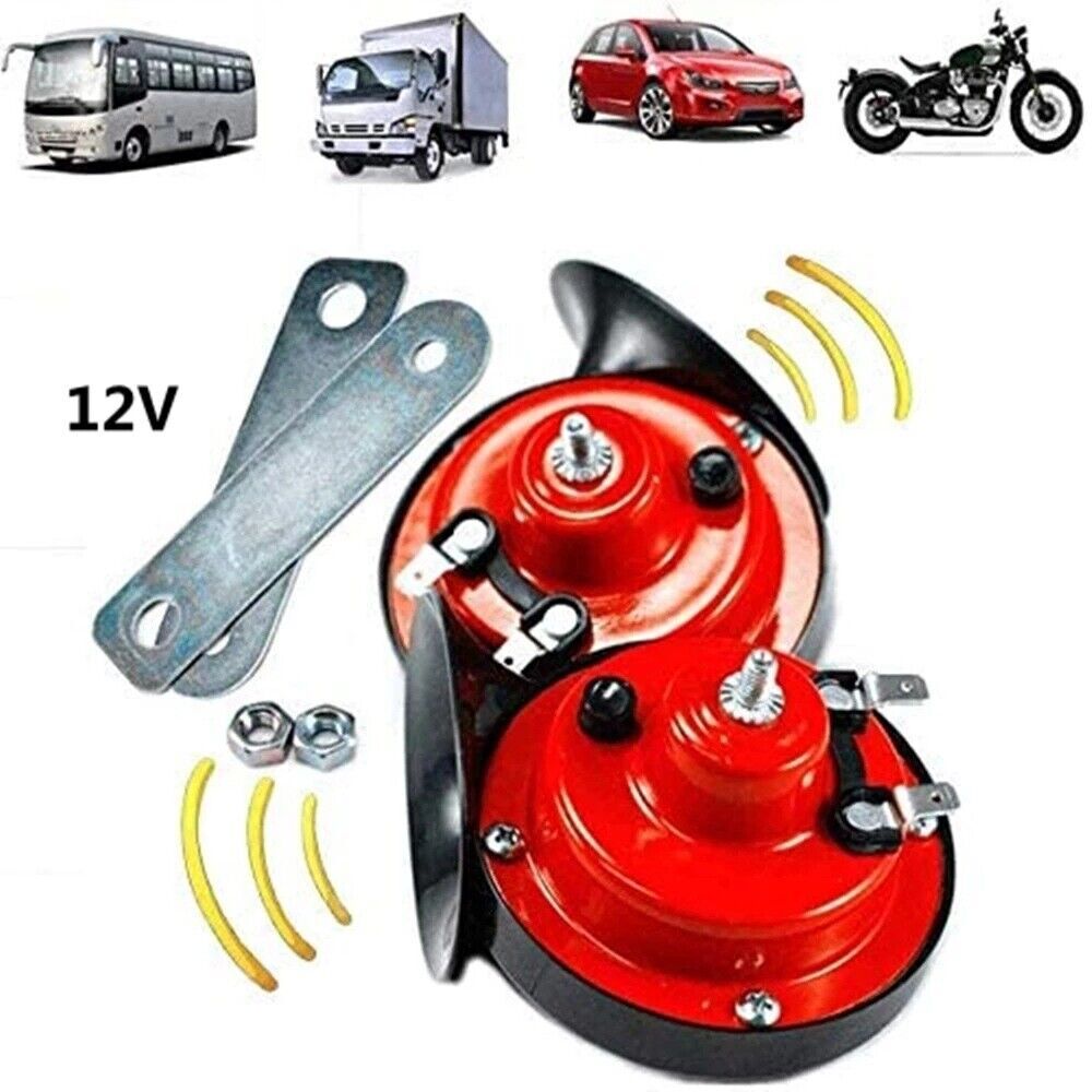 2x 12V 300DB Super Loud Train Horn Waterproof Motorcycle Car Truck SUV Boat Red