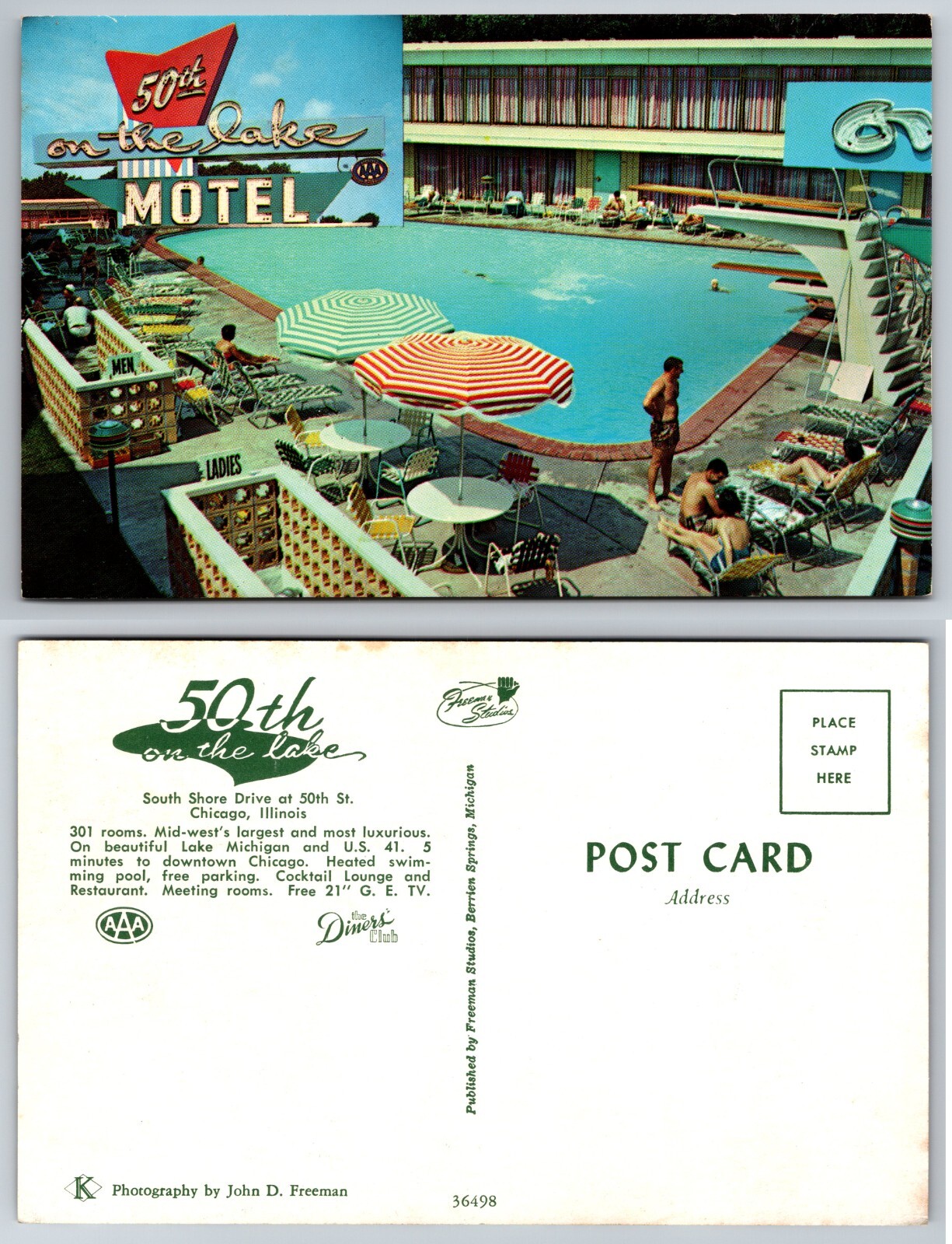50th On The Lake Motel Pool Scene Chicago Illinois IL Postcard