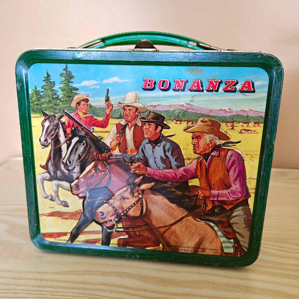 Vintage 1963 Bonanza Metal Lunchbox By Aladdin Ind. With Thermos Bracket Clean