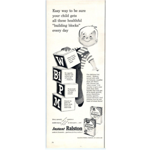 1954 Print Ad Instant Ralston Whole Wheat Cereal For Babies & For Busy Mothers