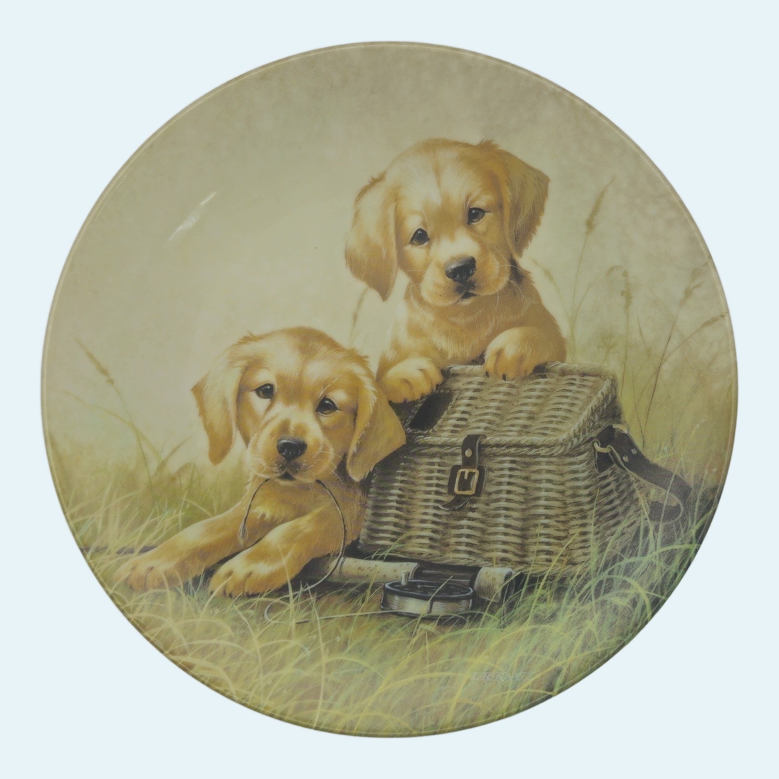 Edwin M Knowles Gone Fishin Golden Retriever Puppy Plate Lynn Kaatz COA (X125)