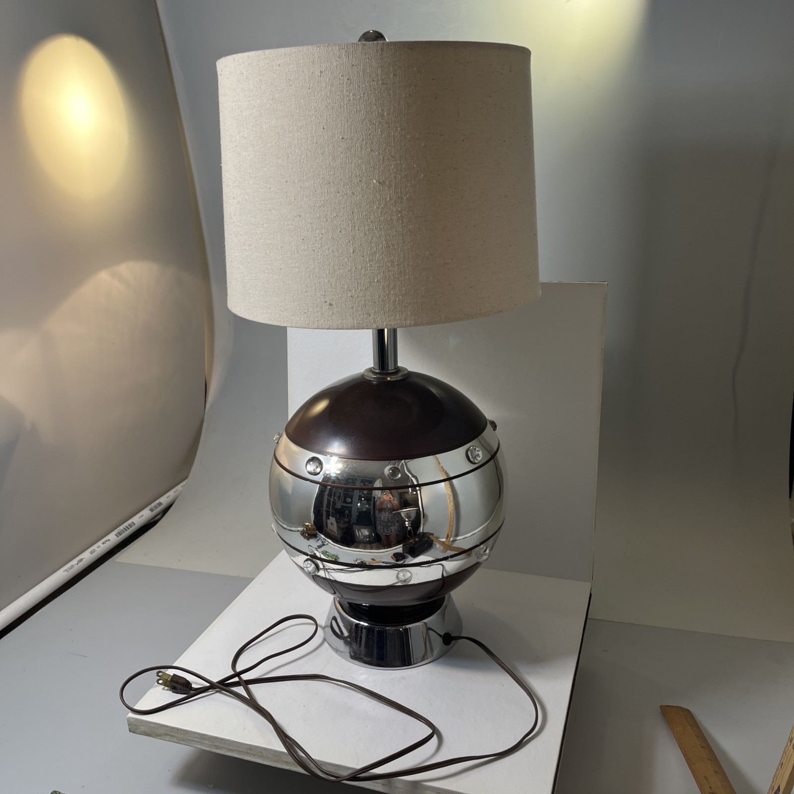 Vintage 1960 Era Sputnick Satellite Light Silver Glass Lamp