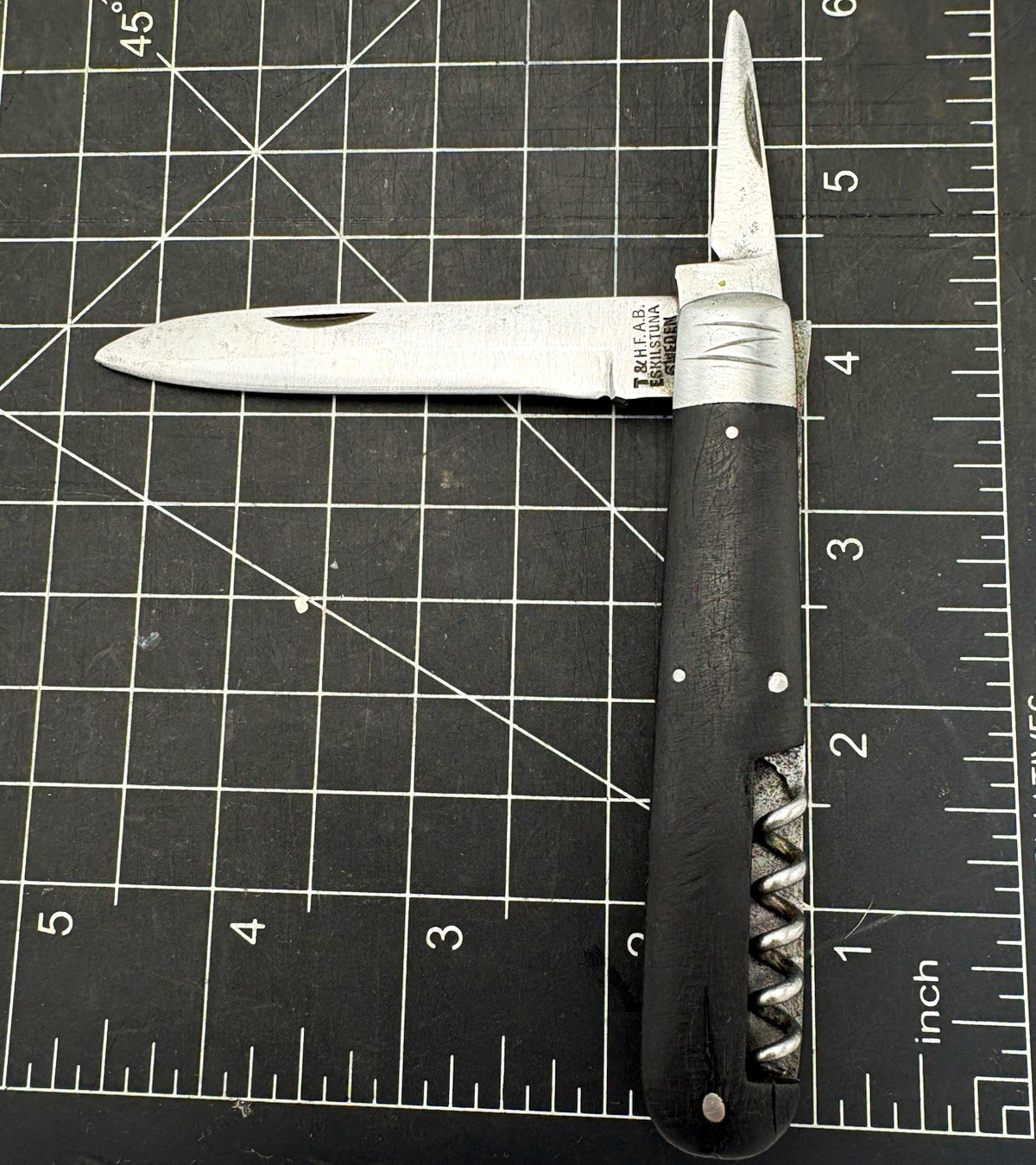 T&H.F.A.B. Eskilstuna Sweden 2-Blade Pen Pocketknife Corkscrew Black for repair 