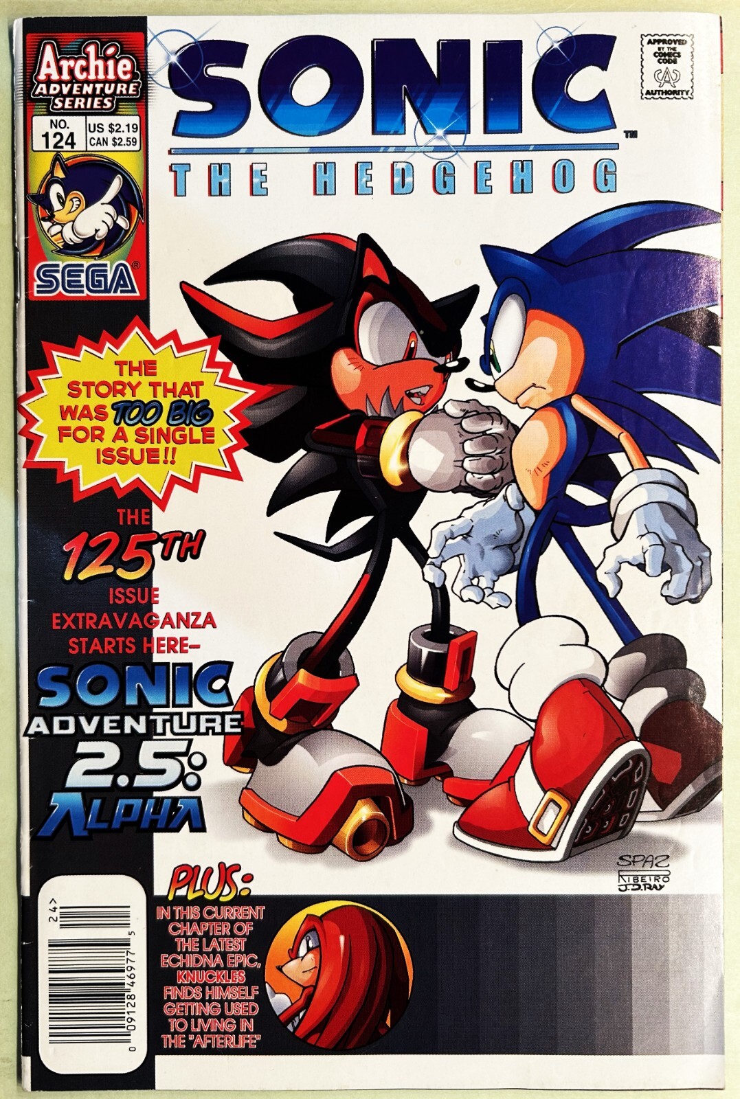 SONIC The HEDGEHOG Comic Book #124 August 2003 KNUCKLES Bagged & Boarded VF-