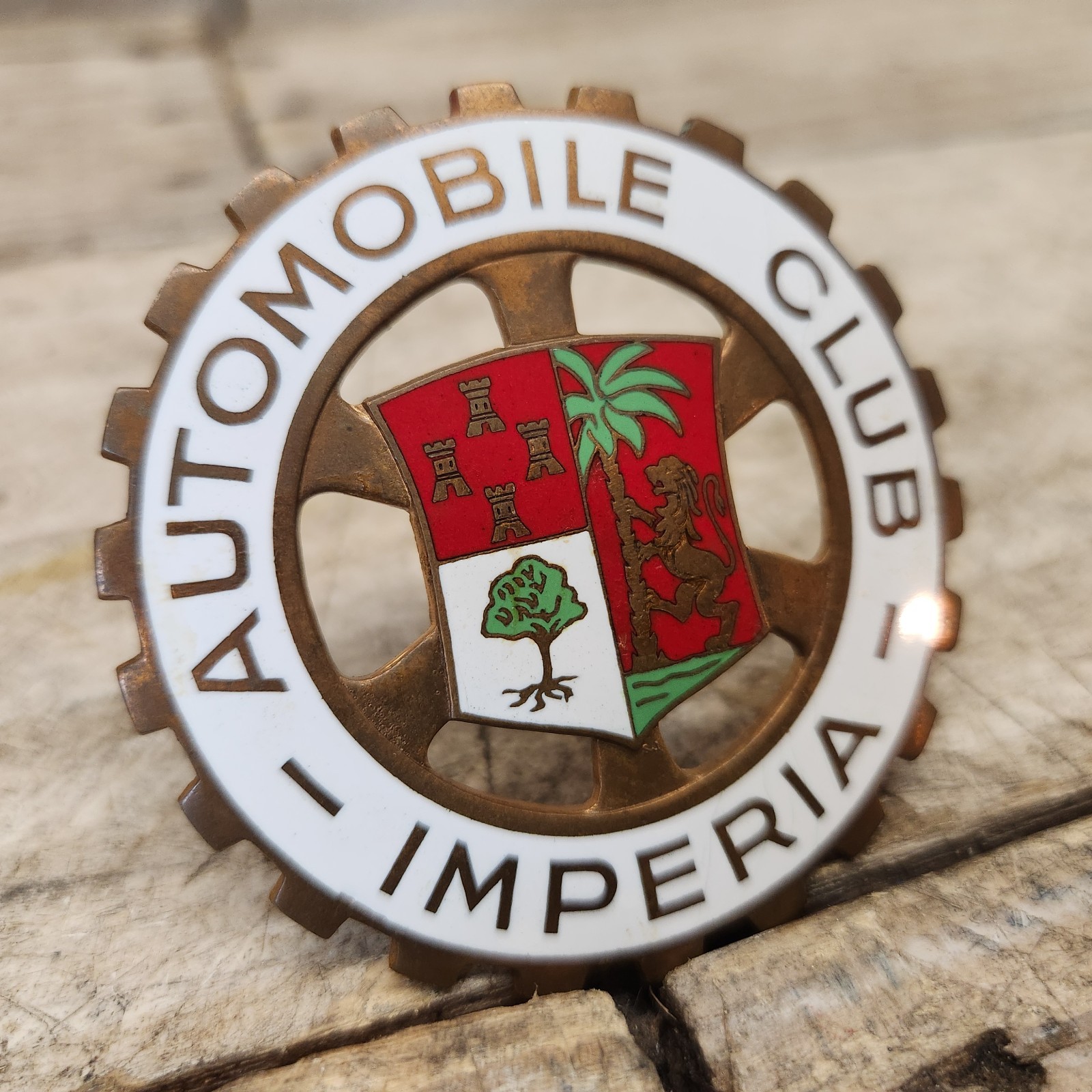Vintage Automobile Club Imperia Italy Auto Badge Enamel Emblem ACI Car Grille OG