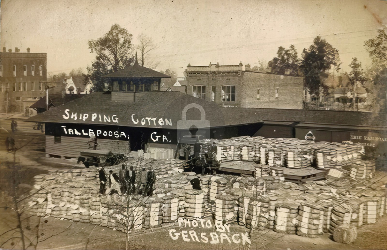 1907 Tallapoosa GA Georgia Cotton Bales Railroad Depot RPPC Postcard COPY