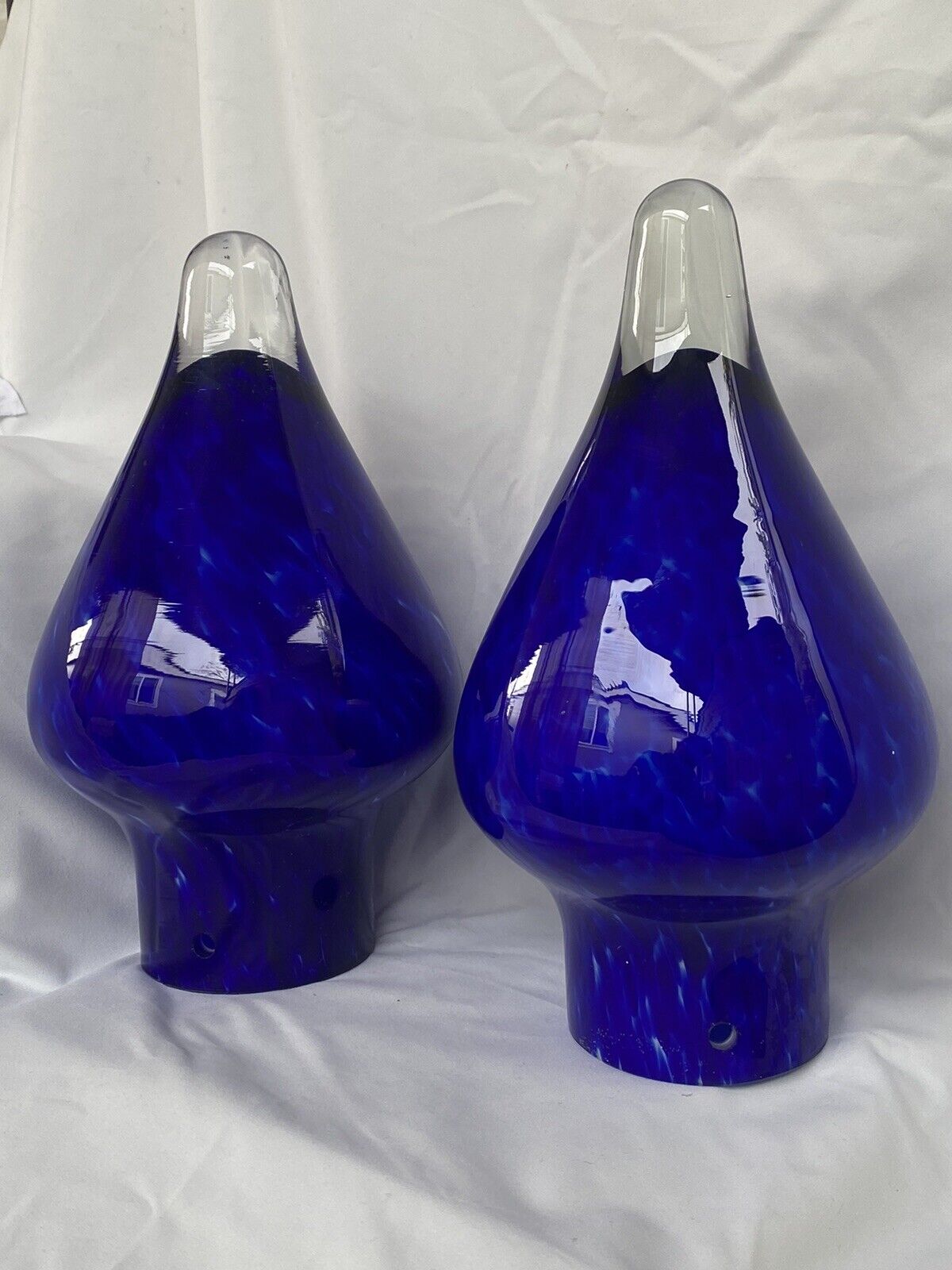 Vintage Lot Of 2 Glass Cobalt Blue Lamp Shade 11.5\