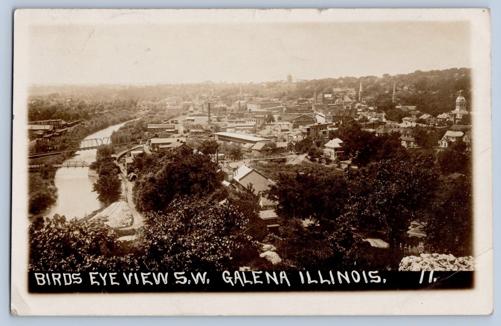 Galena Illinois IL Birdseye Town View SW Real Photo Postcard RPPC 1911