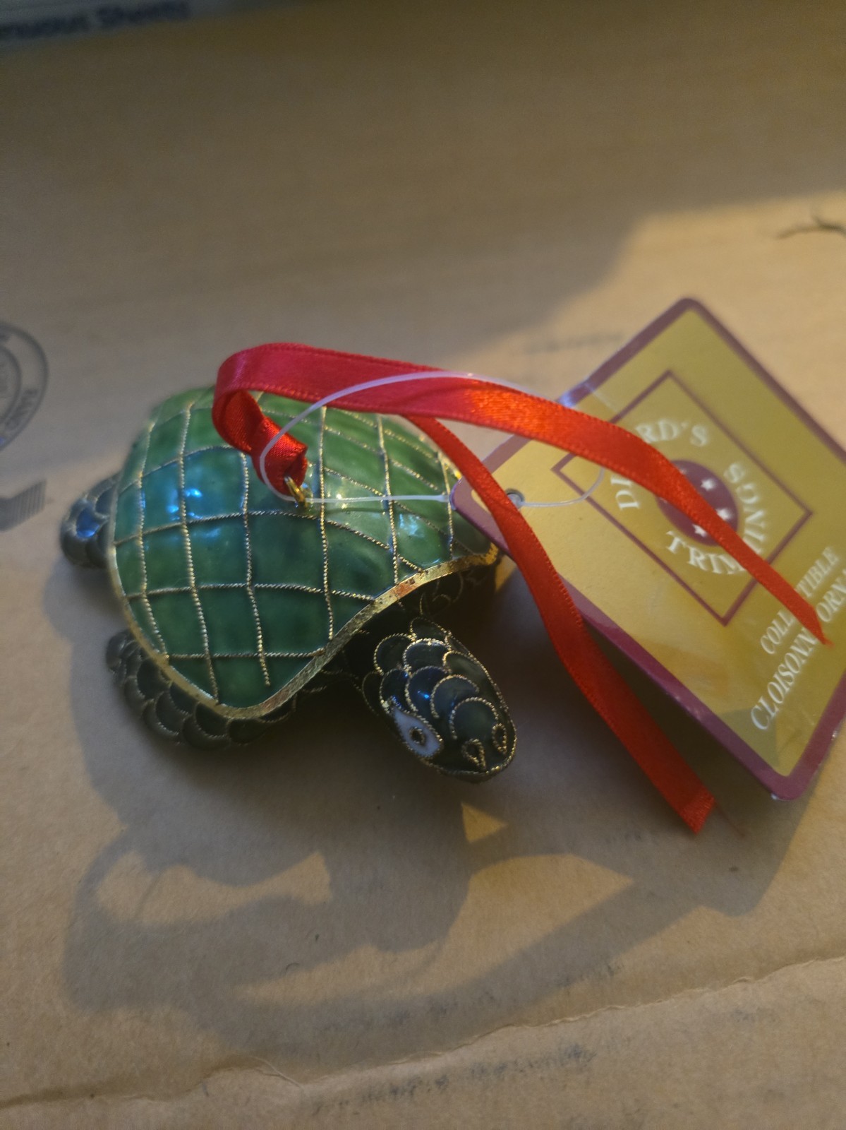 Vintage Dillard’s Trimmings Cloisonne Turtle Christmas Tree Ornament Enameled
