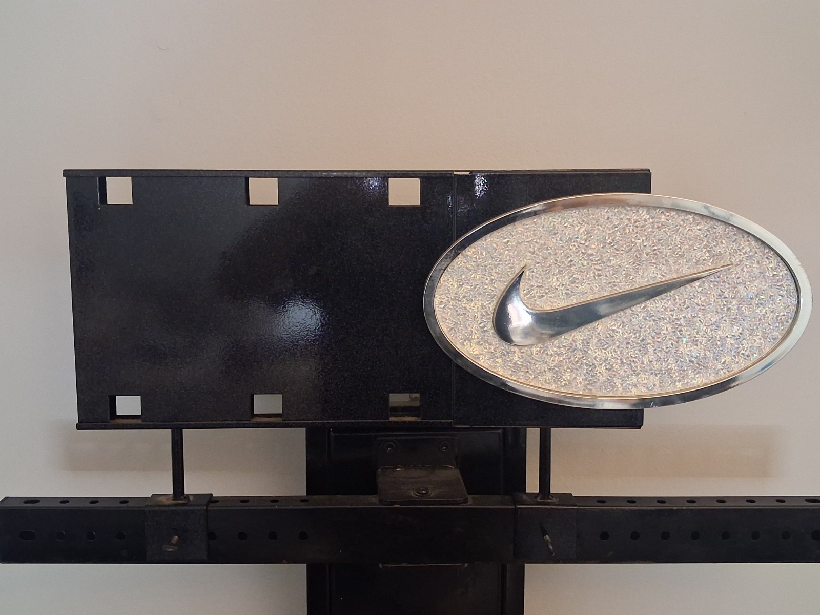 Authentic Nike Retail Store Display Fixture - 2-Sided Metallic Swoosh plaque