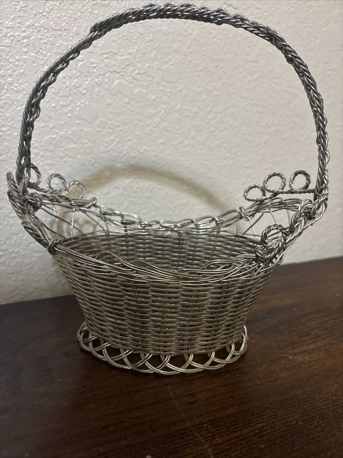 Vintage Woven Wire Basket With Handle