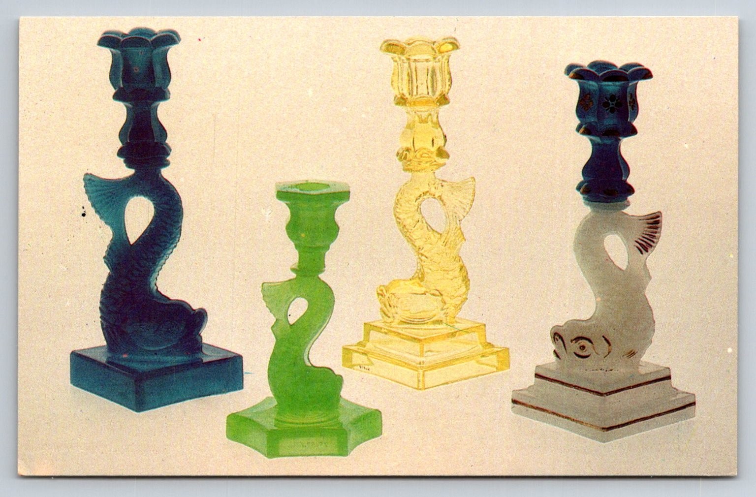 Sandwich Glass Museum Dolphin Candlesticks Cape Cod MA Postcard