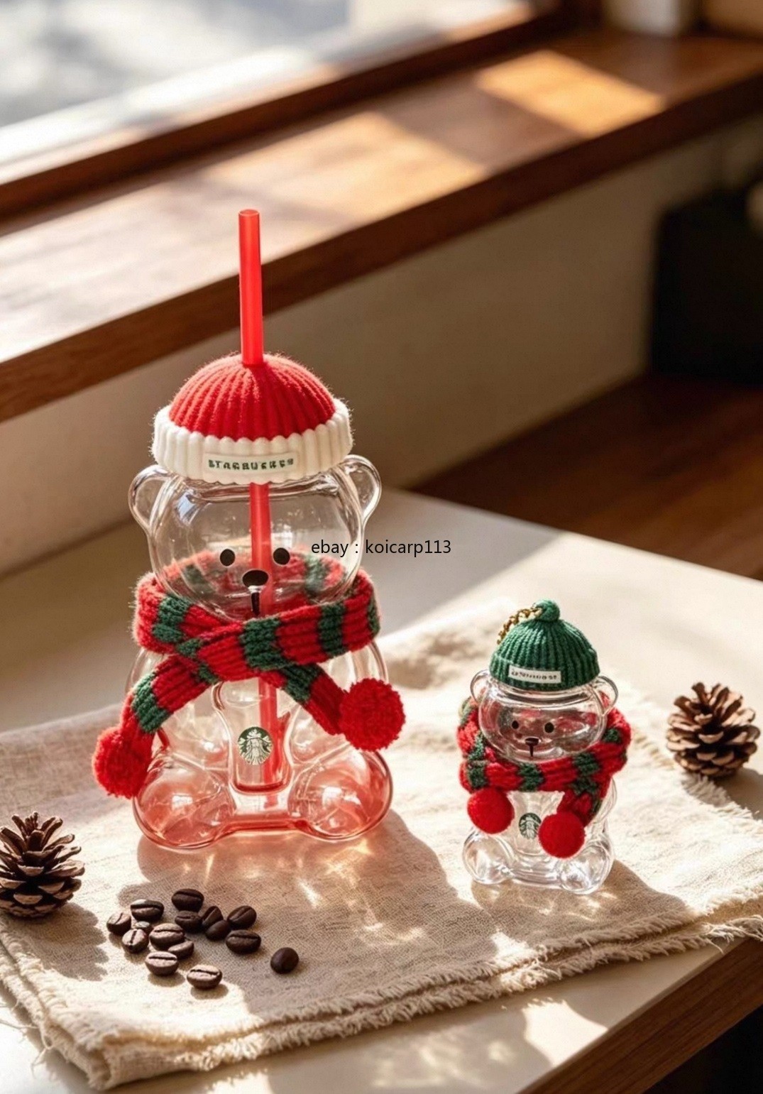 NEW Starbucks 2026 Christmas Red Hat Bear Glass Cup W/ Mini Bear Keychain Scarf NEW Starbucks 2026 Christmas Red Hat Bear Glass Cup W/ Mini Bear Keychain Scarf