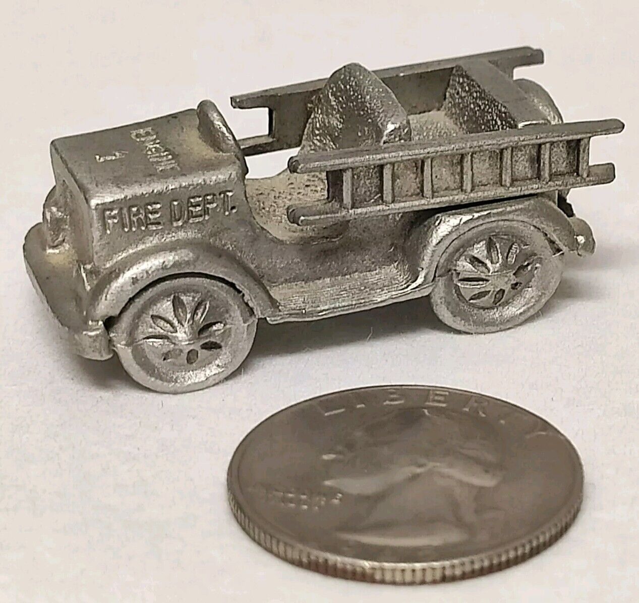 Vintage Miniature Pewter Fire Truck Fire Engine 1¾\