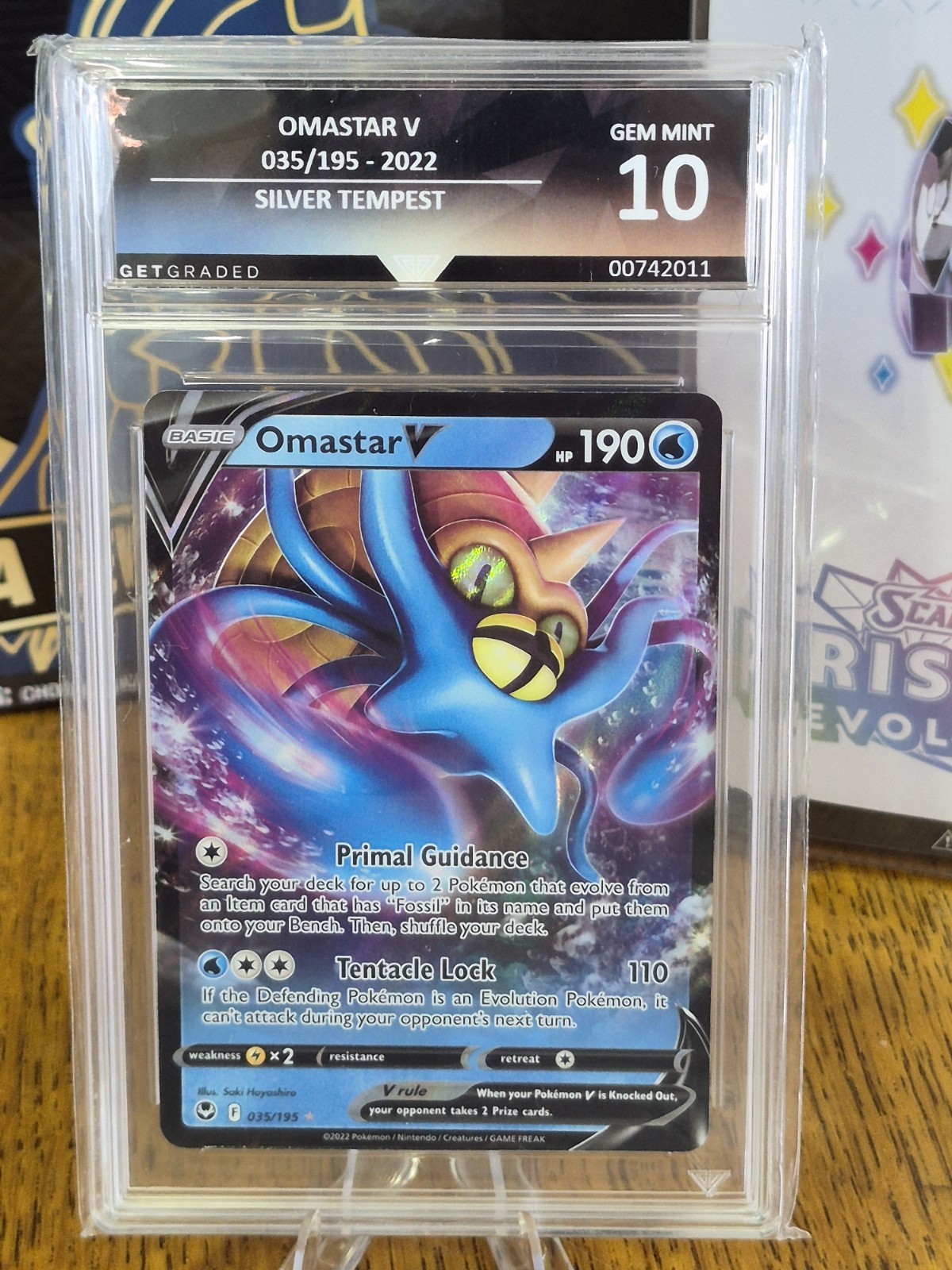 2022 Pokémon TCG Omastar V Card Silver Tempest #35/195 English Rare Grade 10