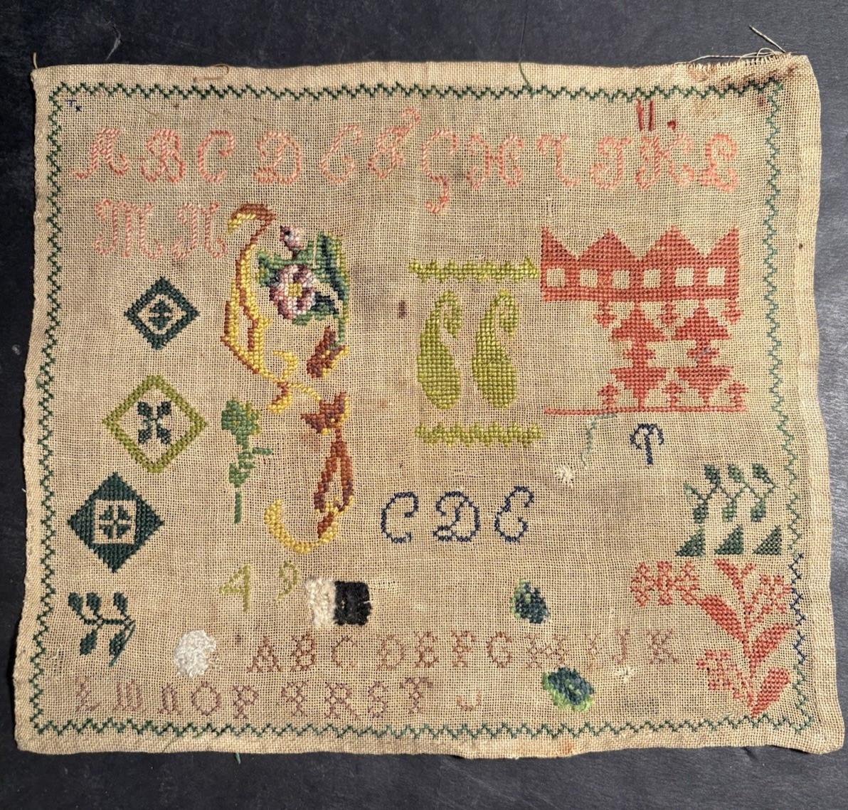 Small Mid 19th Century Embroidery Sampler Unframed 1849 As Found