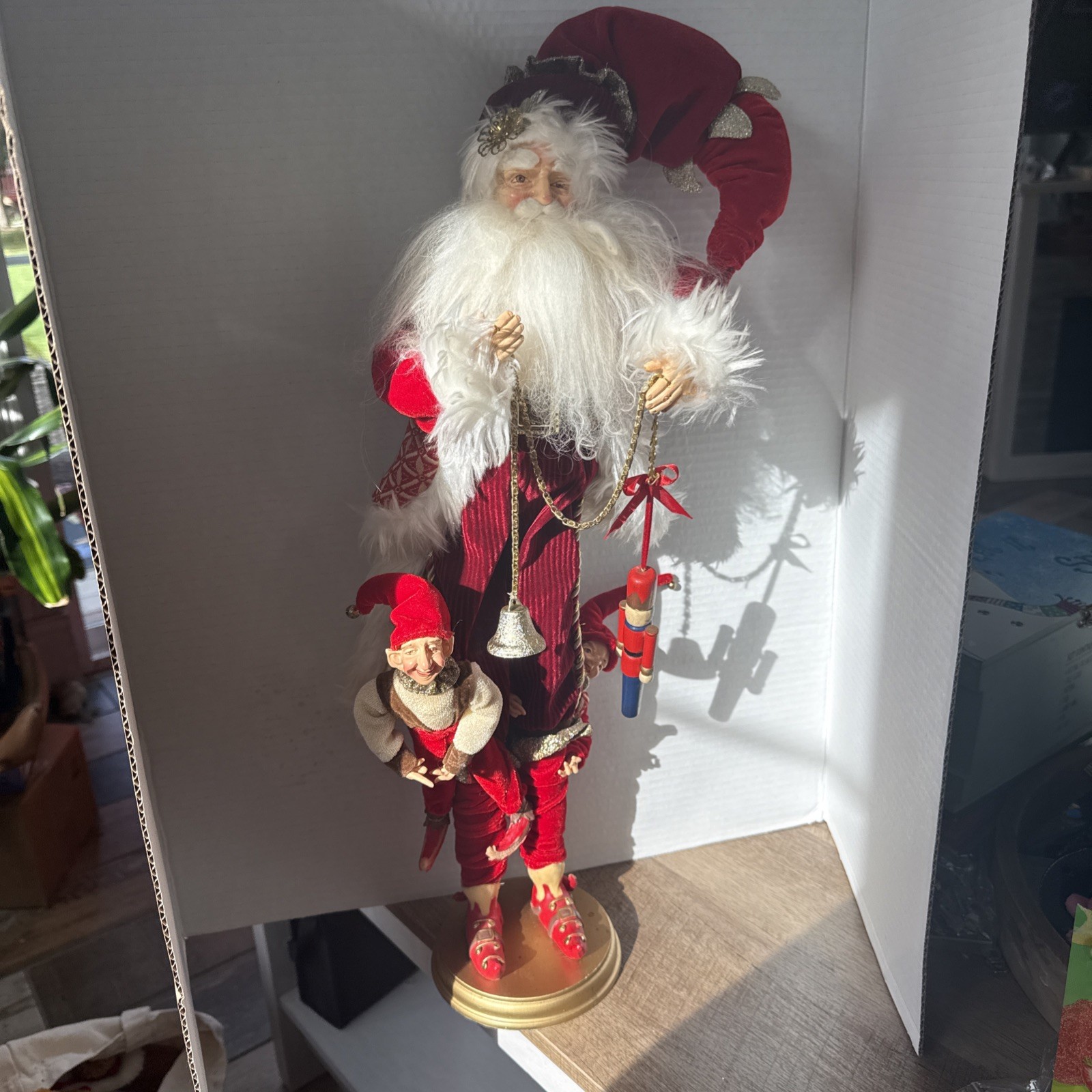 Vintage Mark Roberts? Santa & Elves  Velvet Outfits Figurine 23” Amazing Piece