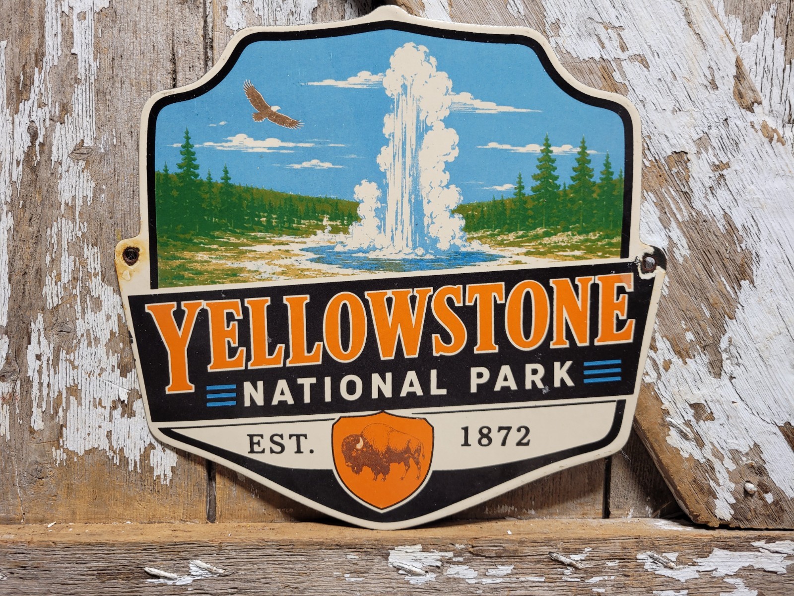 VINTAGE YELLOWSTONE PORCELAIN SIGN RARE OLD