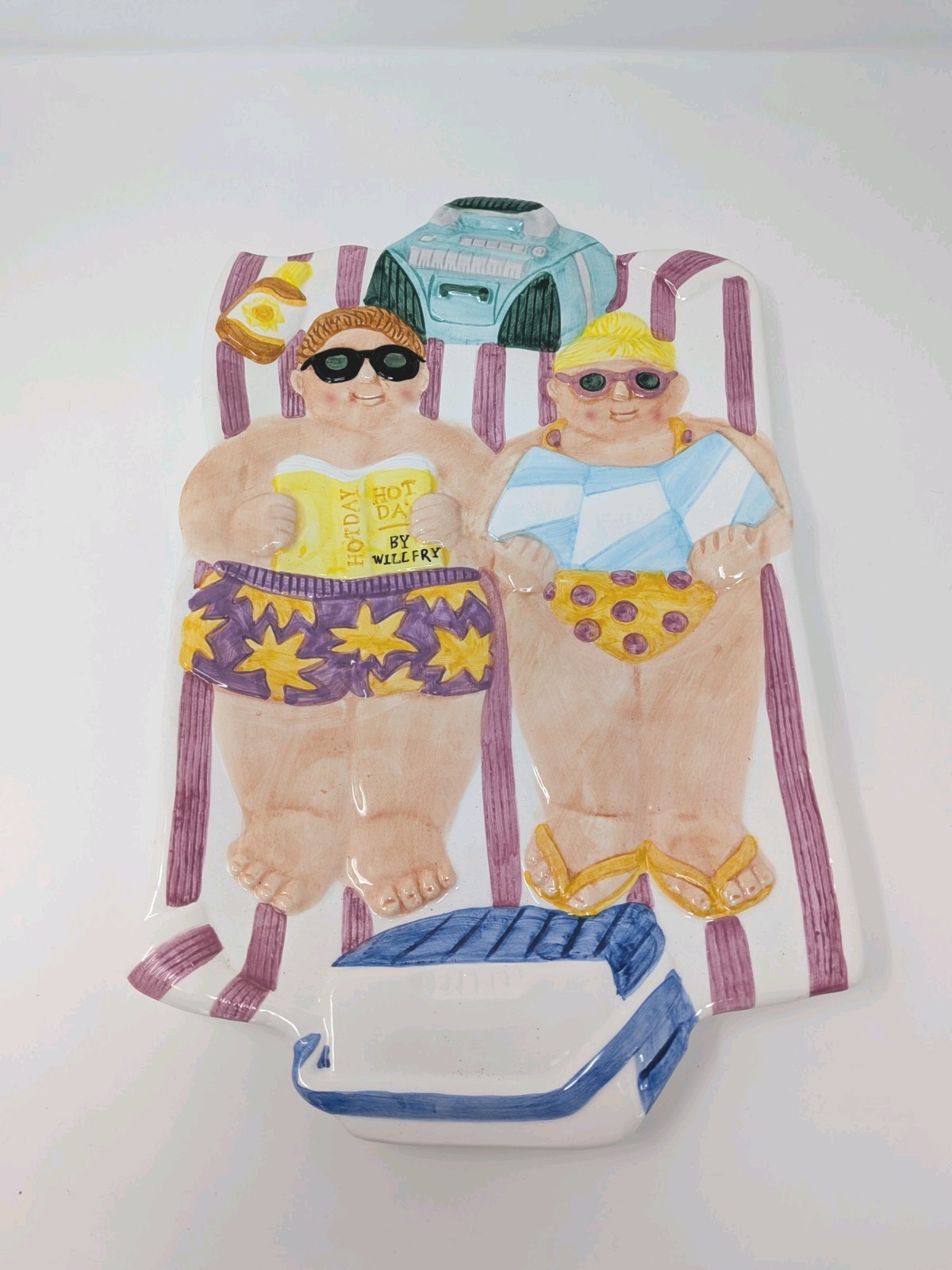 Chubbies 1996 Lotus Beach Couple Sunbathing Vintage Appetizer Ceramic Platter