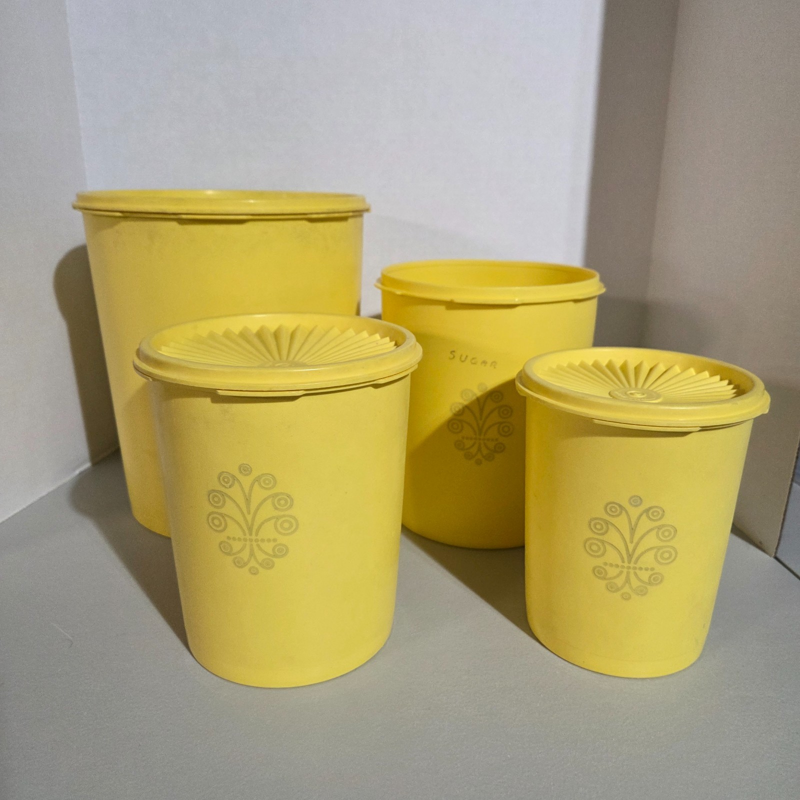 Vintage Set Of 4 Tupperware Servalier Nesting Canister Set Yellow