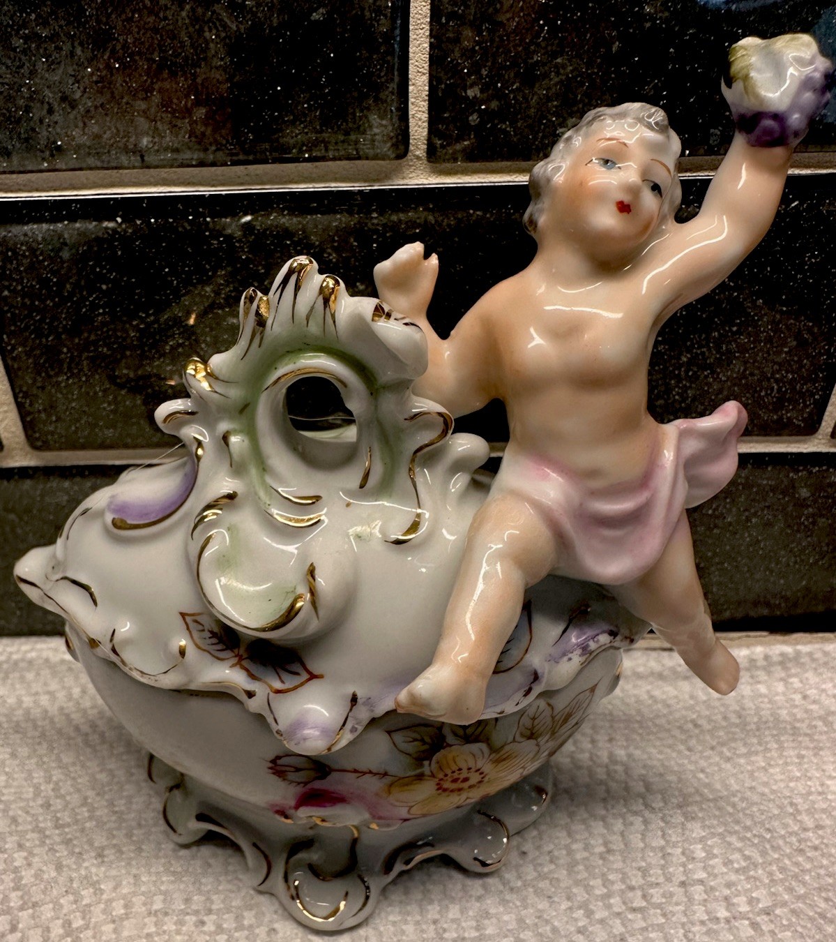 Vtg Handpainted Porcelain #718 Arnat Creations Cherub Angel Trinket Box Japan Vtg Handpainted Porcelain #718 Arnat Creations Cherub Angel Trinket Box Japan