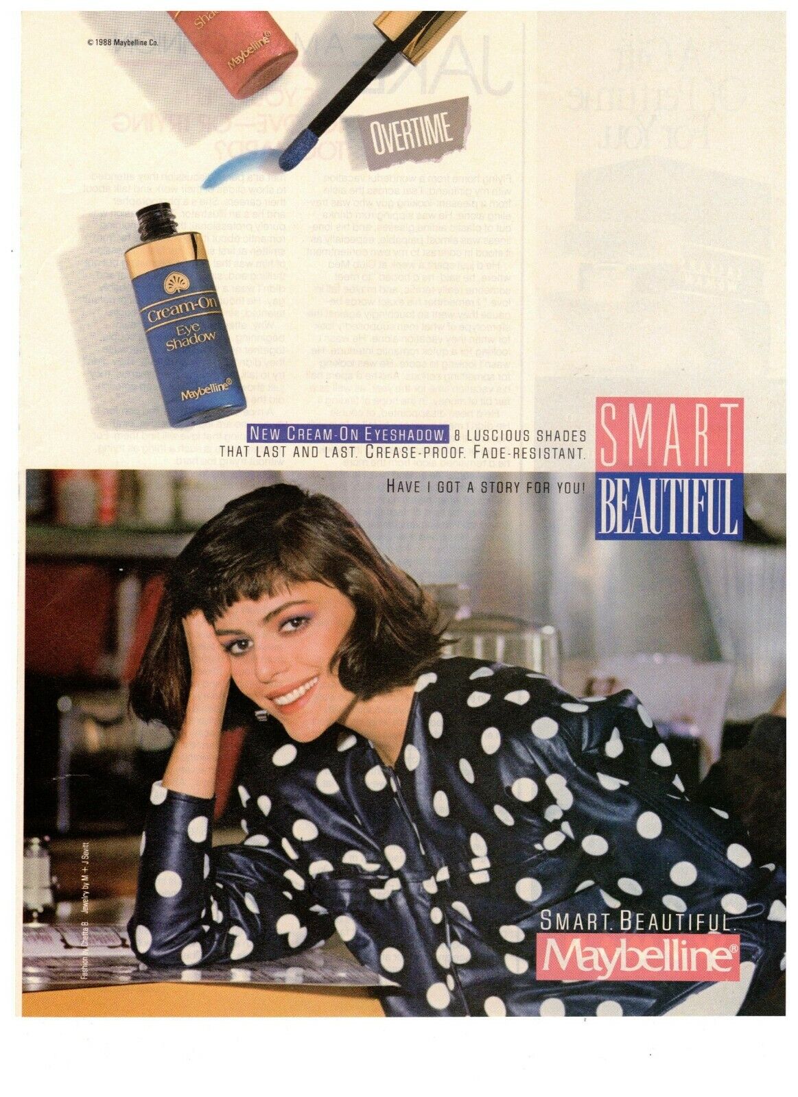 Maybelline Smart Beautiful Cream On Eyeshadow Vintage 1988 Print Ad