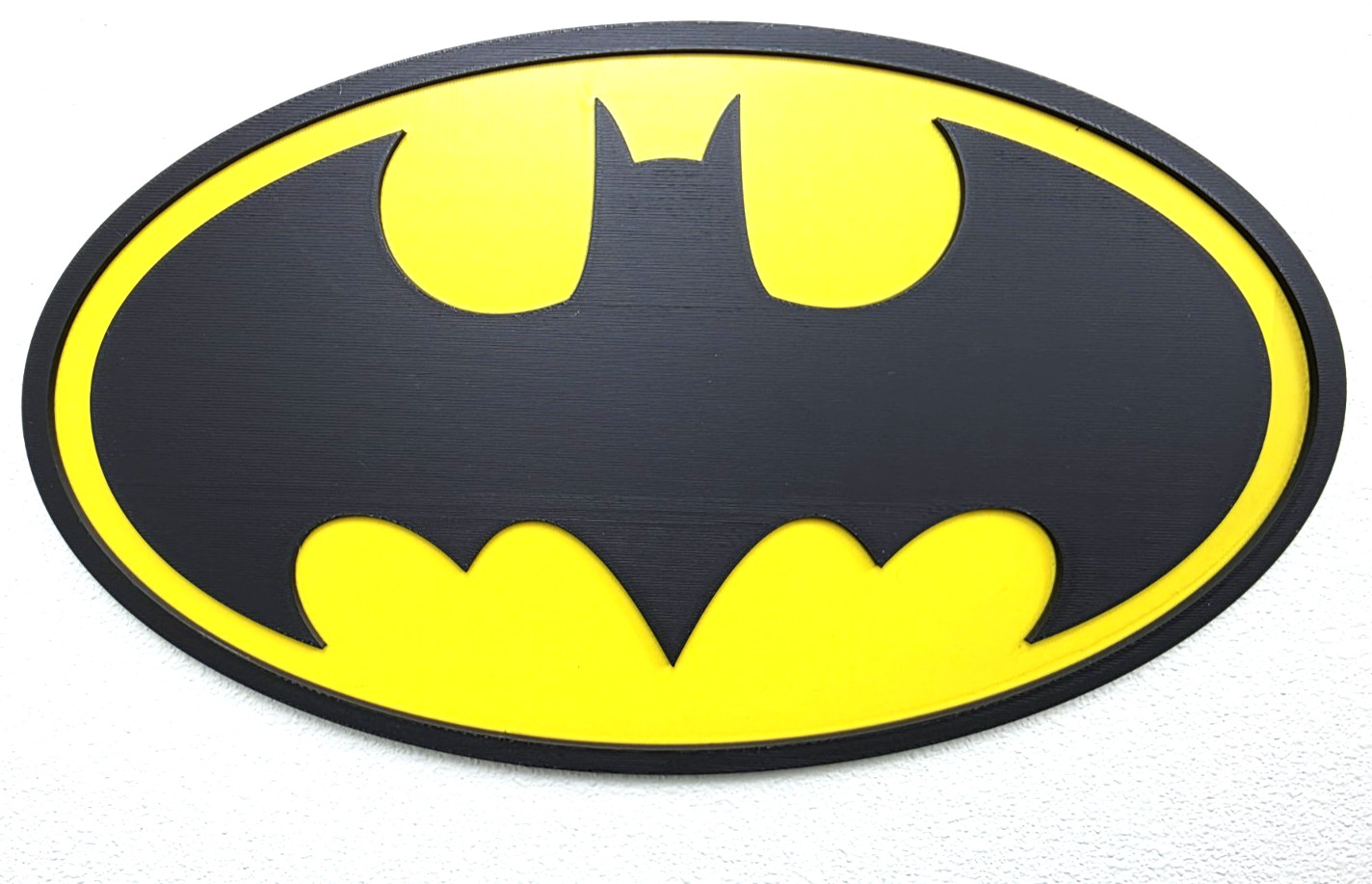 Batman Logo Display w/ Mounting Keyhole - 12 X 7 inch Gothem DC Wall/ Shelf Sign Batman Logo Display w/ Mounting Keyhole - 12 X 7 inch Gothem DC Wall/ Shelf Sign