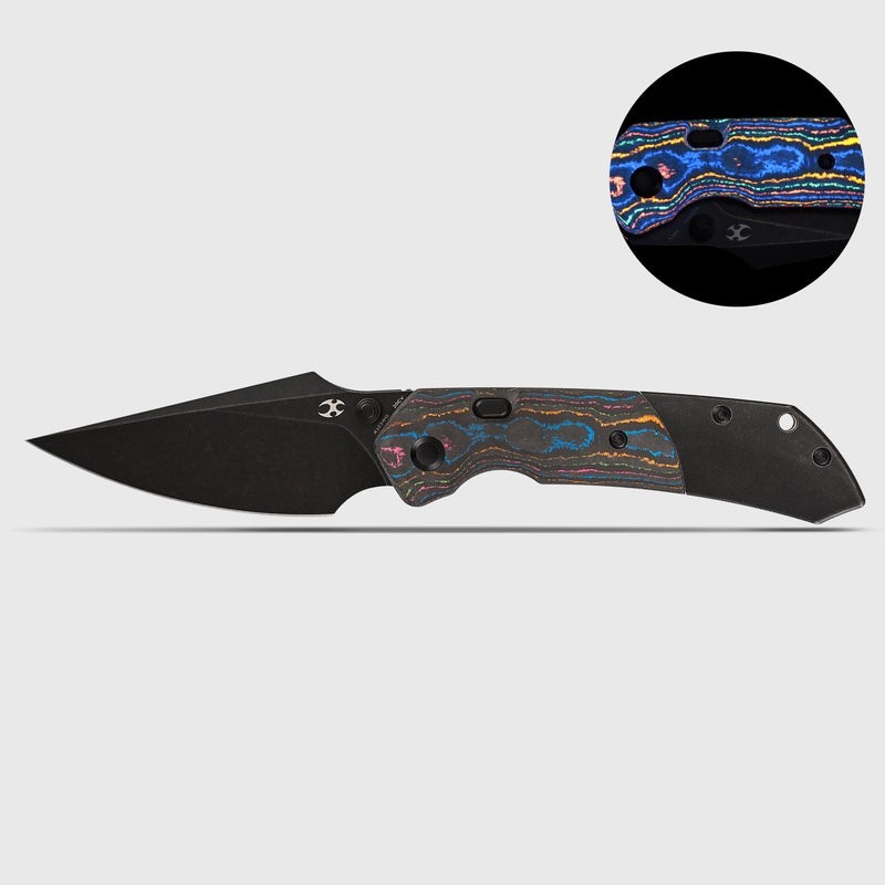 Kansept Fenrir Folding Knife 80s CamoCarbon 20CV Harpoon Black Stonewash K1034H1