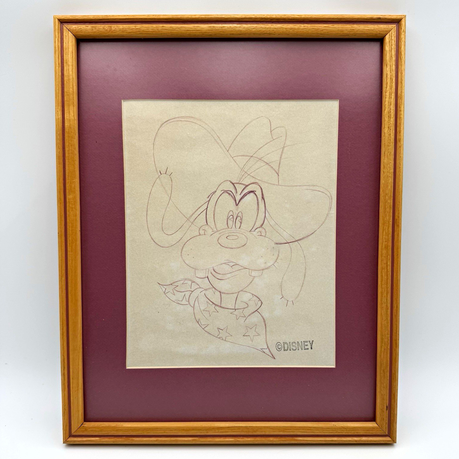 1992 Disneyana Convention Goofy Cowboy Red Pencil Art Darren Hunt Framed Disney