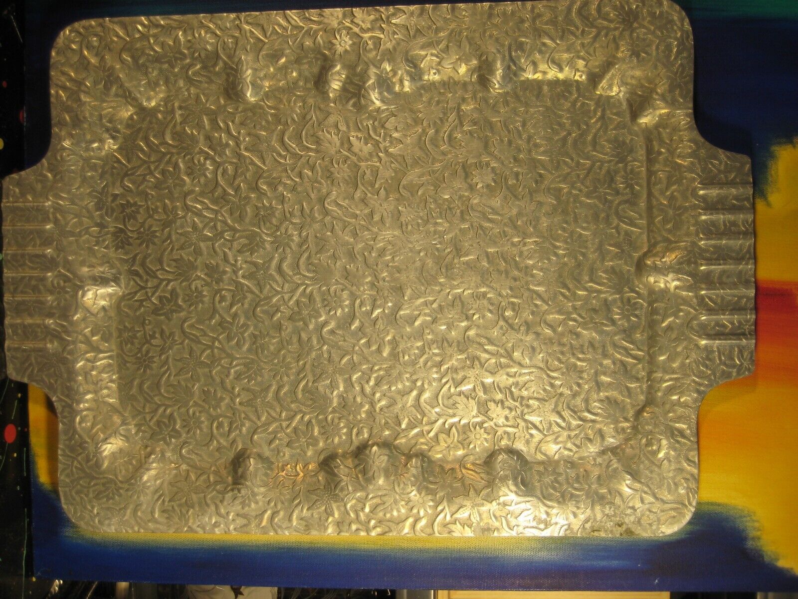 Hand Hammered Aluminum Floral Patterned Serving Tray