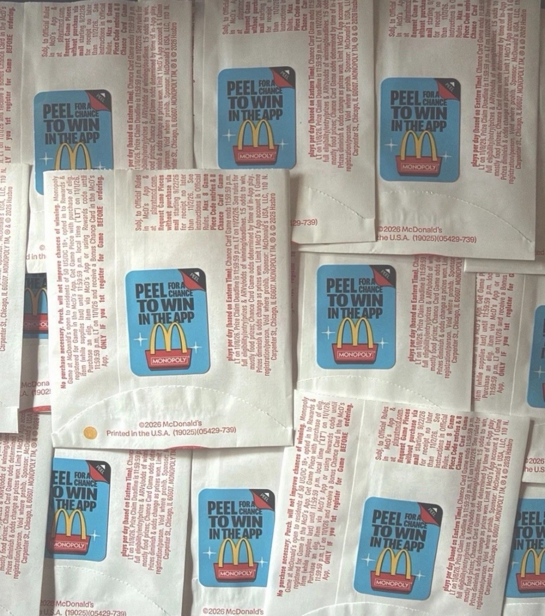 2026 UNPEELED UNREDEEMED MCDONALD\'S MONOPOLY PIECES (Lot of 200) NEW 200x...