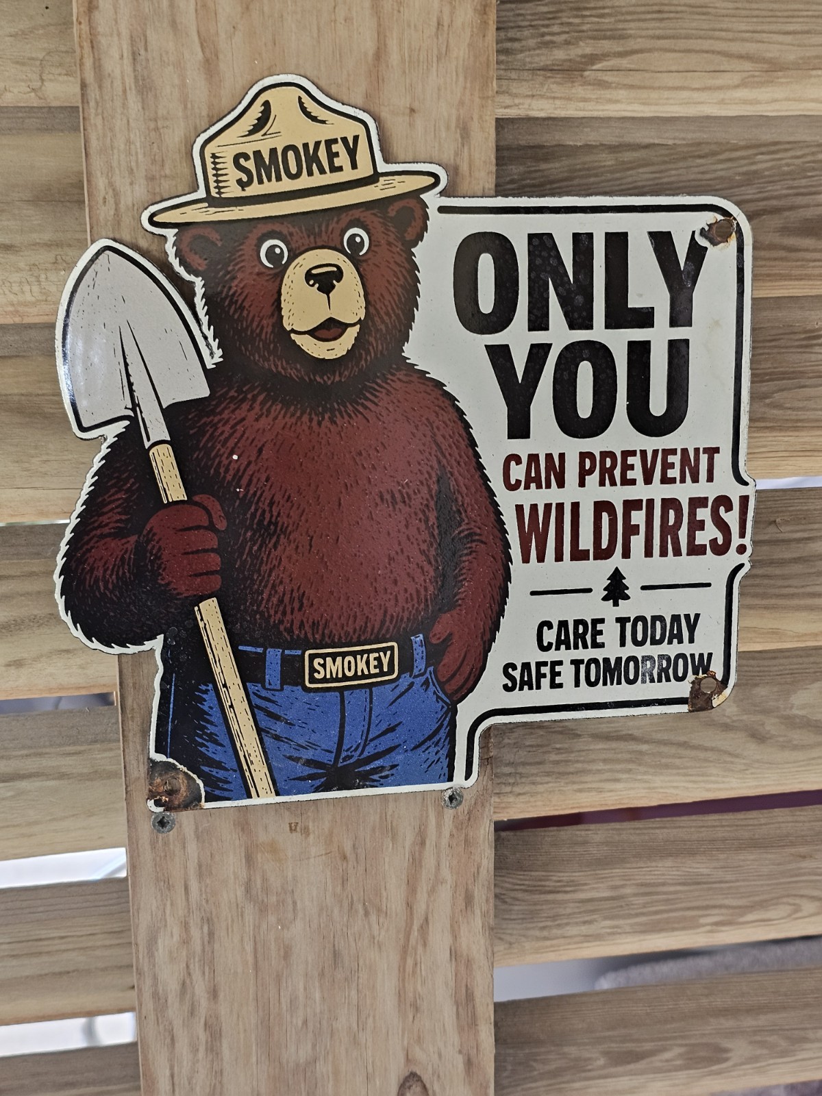 ORIGINAL 1950'S VINTAGE SMOKEY THE BEAR PORCELAIN SIGN ORIGINAL 1950'S VINTAGE SMOKEY THE BEAR PORCELAIN SIGN