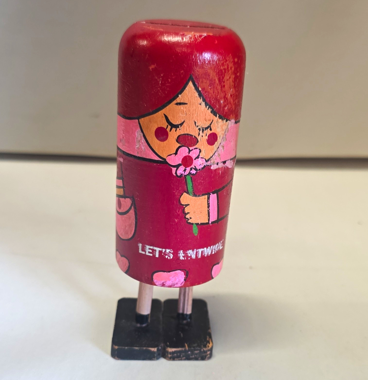 Vtg 1960s Pride Creations Popsie Wood Pop Up Toy Lets Entwine Be Mine Japan MCM