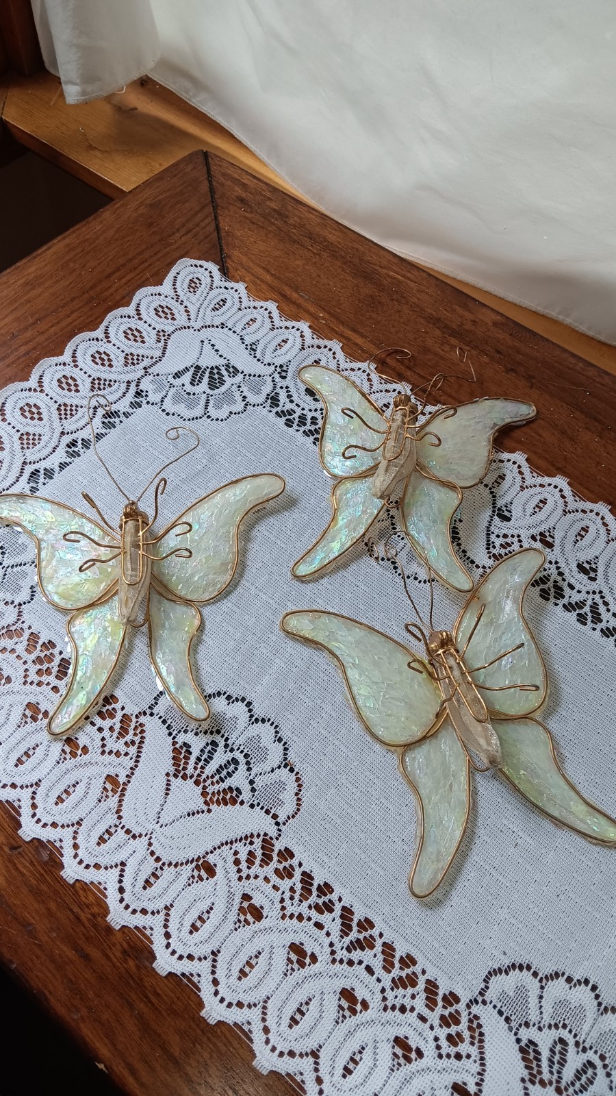 Vintage Sequined Capiz Shell Butterfly Ornaments 6\