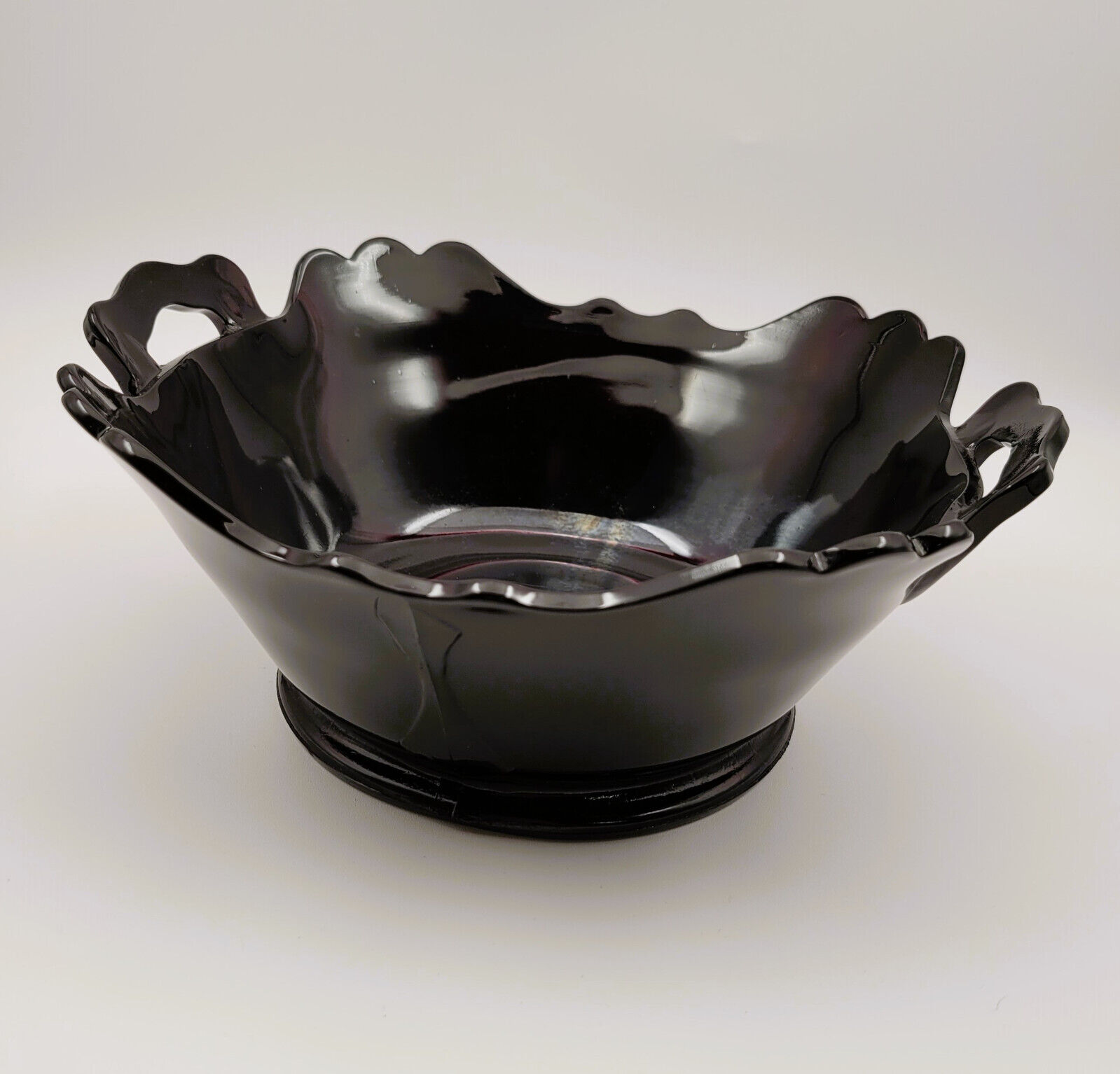 Vintage L.E. Smith Black Amethyst Glass Mt. Pleasant Bowl with 2 Handles