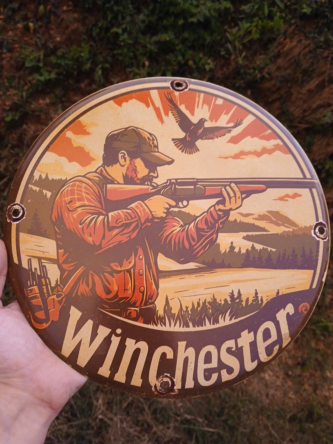 Vintage Rare Winchester Porcelain Metal Sign - Hunting Advertisement Cowboy Sign Vintage Rare Winchester Porcelain Metal Sign - Hunting Advertisement Cowboy Sign